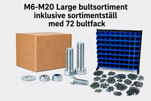 M6-M20 LARGE bultsortiment Inkl. sortimentställ 72 fack 95KG!