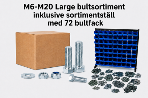 M6-M20 LARGE bultsortiment Inkl. sortimentställ 72 fack 95KG!