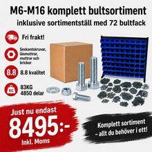 M6-M16 Bultsortiment 83KG 4850 delar Hel/delgängat inklusive sortimentställ 72 fack