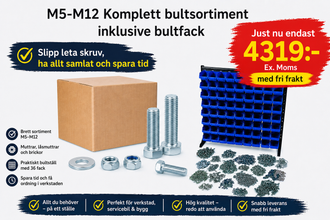 M5-M12 Komplett bultsortiment lagom Hel/delgängat inklusive 36 bultfack
