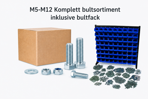 M5-M12 Komplett bultsortiment lagom Hel/delgängat inklusive 36 bultfack