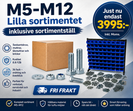 M5-M12 Lilla sortimentet Hel/delgängat 8.8 inklusive sortimentställ 36 bultfack