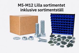 M5-M12 Lilla sortimentet Hel/delgängat 8.8 inklusive sortimentställ 36 bultfack