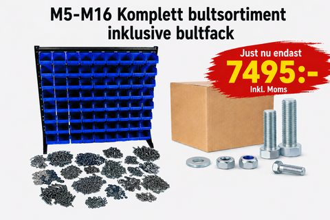 M5-M16 Komplett bultsortiment inklusive bultfack 36 delar Hel/ Delgängat