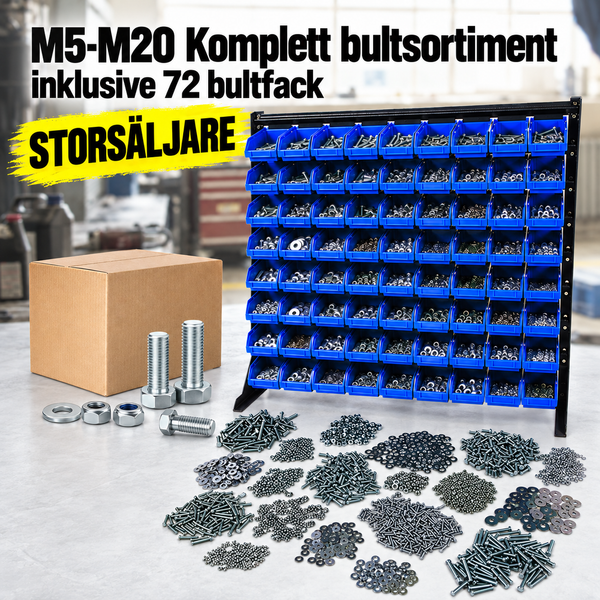 M5-M20 Komplett bultsortiment Inklusive 72 bultfack 6875 delar STORSÄLJARE