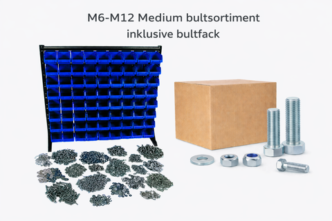M6-M12 Medium sortimentet 33KG inklusive sortimentställ 36 fack 2400 delar Hel/delgängat