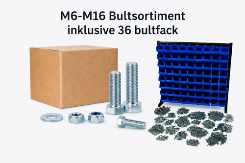 M6-M16 Bultsortiment hel/delgängad inklusive sortimentställ 36 bultfack